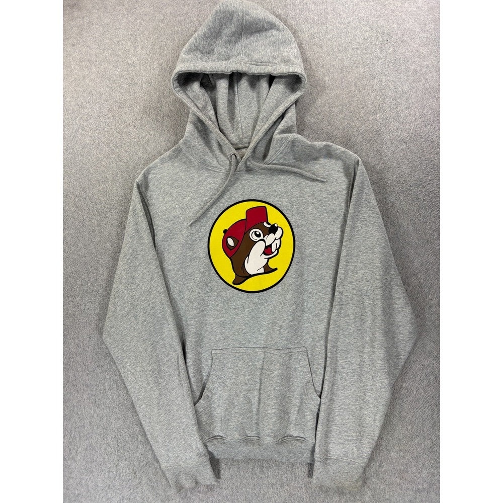 Buc-ee's Screened Logo Cotton Blend Hoodie Sweatshirt (Men's Medium) Gray